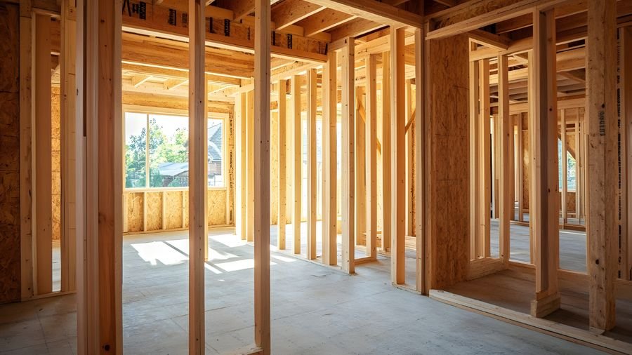 Interior wood framing during a renovation project